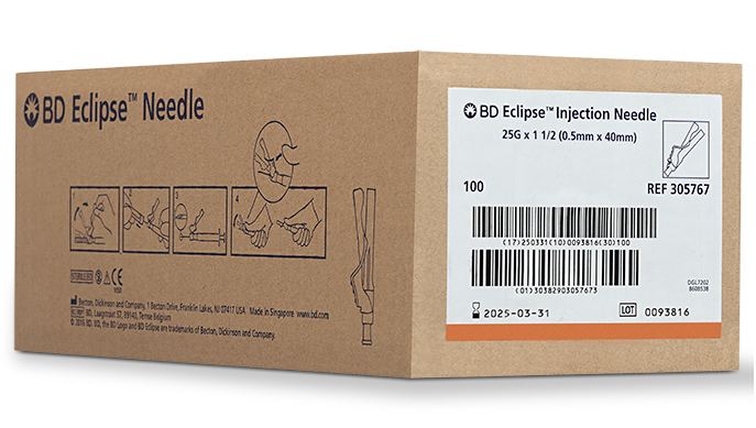 BD Needle, 25G x 1½", For Luer Lok Syringes Only, 100/bx, 12 bx/cs (Continental US Only) - 25G, 1½"