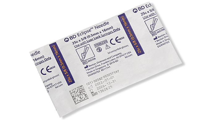BD ECLIPSE™ Needle, 25G x 5/8", For Luer Lok Syringes Only, 100/bx, 12 bx/cs (Continental US Only) - 25G, 5/8"