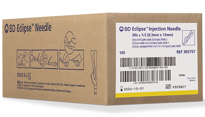 BD Needle, 30G x ½", 100/pk, 12 pk/cs (Continental US Only) - 30G