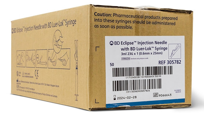 BD Needle, 23G x 1", 3mL, Luer-Lok™ Syringe, Detachable Needle, 50/bx, 6 bx/cs (Continental US Only) - 23G, 1"