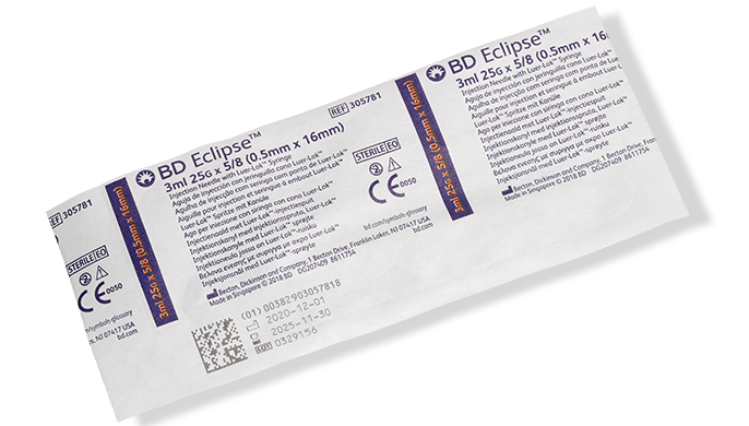 BD ECLIPSE™ Needle, 25G x 5/8", 3mL, Luer-Lok™ Syringe, Detachable Needle, 50/bx, 6 bx/cs (Continental US Only) - 25G, 5/8"