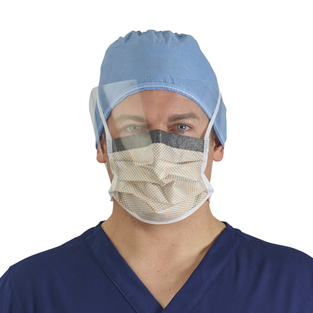 HALYARD SPECIALTY FACE MASKS - Protector™ Surgical Mask, Pleat with Tie, Splashguard with Visor, Fog-Free, Orange with Diamond Print, 25/pkg, 4 pkg/cs (US Only)