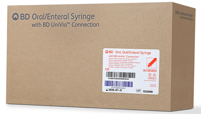 BD Enteral Syringe, UniVia™ Connector, 5mL, 125/pk, 4 pk/cs (Continental US Only)