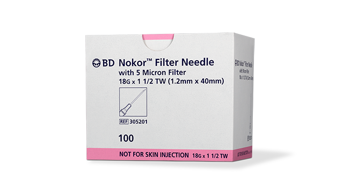 BD Needle, 18G x 1½" Thin Wall, Nokor™ Point, 5 Micron, 100/bx, 10 bx/cs (Continental US Only) - 18G, 1½"