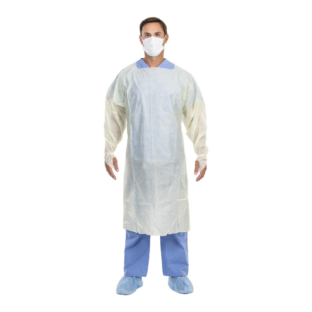 HALYARD OVER-THE-HEAD TRI-LAYER ISOLATION GOWNS - Over-the-Head Isolation Gown, Medium Weight, Tri-Layer, Thumb Hooks w/ Elastic, Yellow, Universal, 100/cs (US Only)