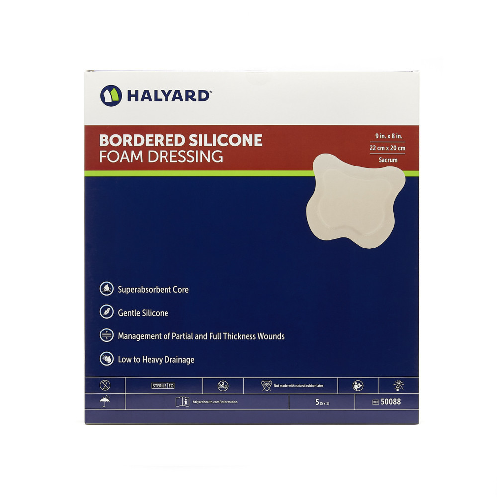 HALYARD DRESSING - Dressing, Silicone, Foam, Multilayer, Bordered, Sacral, 9" x 8", 5/bx, 5 bx/cs