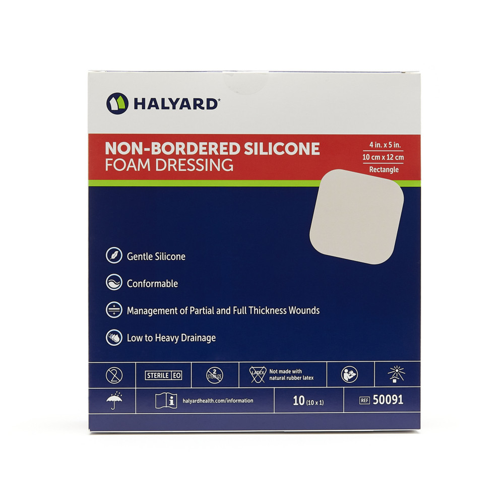 HALYARD DRESSING - Dressing, Silicone, Foam, Non-Bordered,  4" x 5", 10/bx, 5 bx/cs