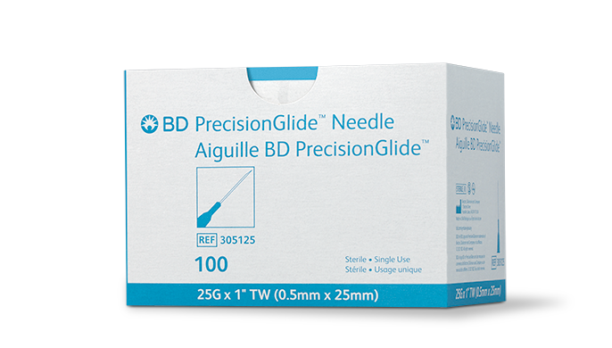 BD Needle, 25G x 1", Regular Bevel, Sterile, 100/bx, 10 bx/cs (Continental US Only) - 25G, 1"