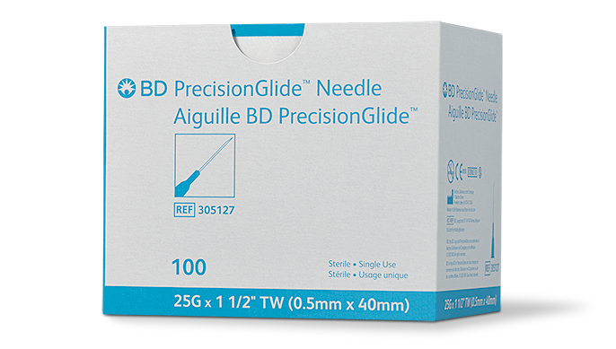 BD Needle, 25G x 1½", Regular Bevel, Sterile, 100/bx, 10 bx/cs (Continental US Only) - 25G, 1½"