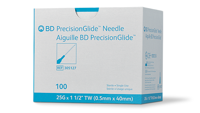 BD Needle, 25G x 1½", Regular Bevel, Sterile, 100/bx, 10 bx/cs (Continental US Only) - 25G, 1½"