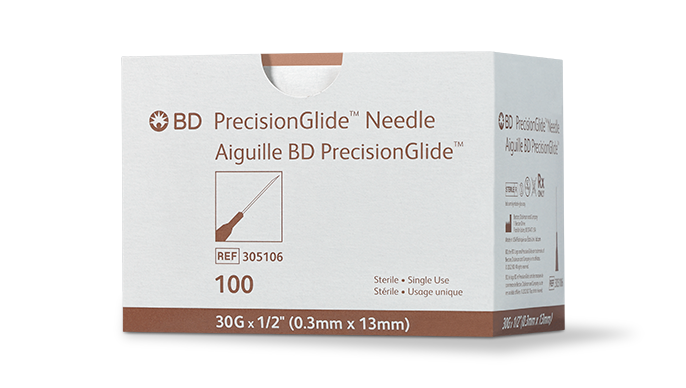 BD Needle, 30G x ½", Regular Bevel, Sterile, 100/bx, 10 bx/cs (Continental US Only) - 30G