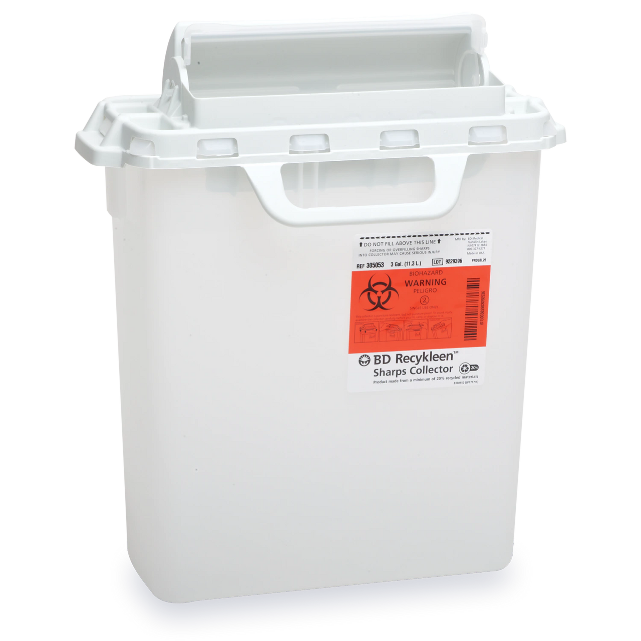BD Sharps Collector, 3 Gallon, 15¾" x 13½" x 6", Counterbalanced Door, Pearl, 10/cs (Continental US Only) - 13½"