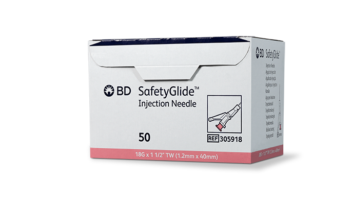 Needle, 18 G x 1½" BD SafetyGlide™, 50/bx, 10 bx/cs (Continental US Only) - 1½"
