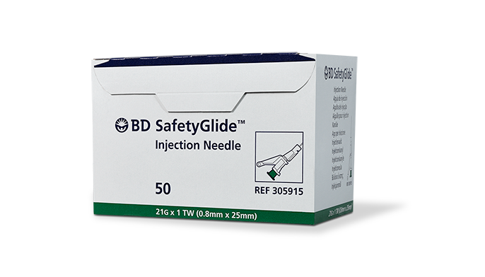 Needle, IM Hypodermic, 21G x 1" BD SafetyGlide™ Shielding, Sterile, Regular Wall Type & Regular Bevel, Green Hub, 50/bx, 10 bx/cs (Continental US Only) - 21G, 1"