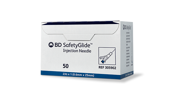 Needle, IM Hypodermic, 23G x 1" BD SafetyGlide™ Shielding, Sterile Regular Wall Type & Regular Bevel, Turquoise Hub, 50/bx, 10 bx/cs (Continental US Only) - 23G, 1"