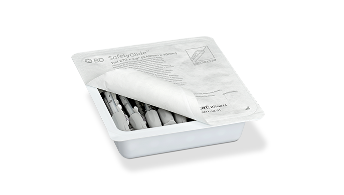 1 mL BD SafetyGlide™ Allergy Syringe Tray with 27 G x 3/8 in. Permanently Attached Needle (intradermal bevel)
