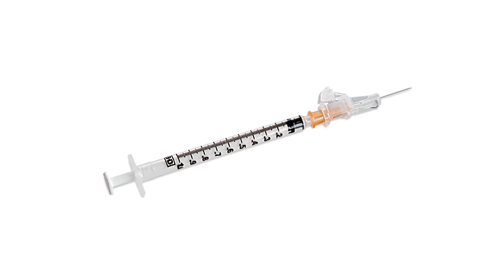 BD Syringe, 1mL, 25G x 5/8" Shielding Subcutaneous Injection Needle, Regular Bevel, Regular Wall, Detachable Needle, 50/bx, 8 bx/cs (Continental US Only) - 25G, 5/8"