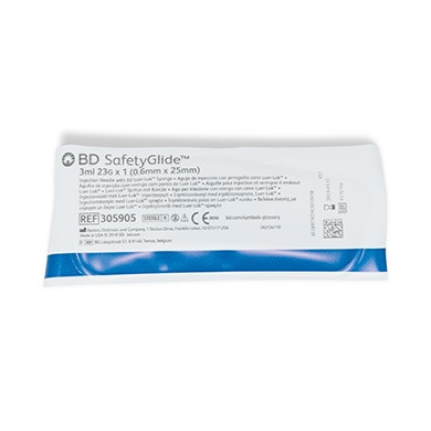 BD Syringe, 3mL, 23G x 1" Shielding Intramuscular Injection Needle, Regular Bevel, Regular Wall, Detachable Needle, 50/bx, 8 bx/cs (Continental US Only) - 23G, 1"