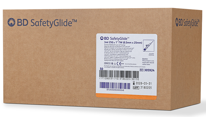 BD Syringe, 3mL, 25G x 1" Regular Bevel Needle, 50/bx, 400/cs (Continental US Only) - 25G, 1"