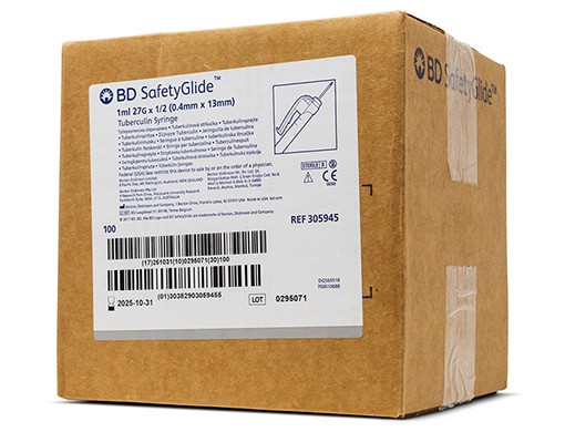 Syringe, 1mL BD SafetyGlide™ Tuberculin, 27 G x ½" Permanently Attached Needle, Regular Bevel, 100/bx, 4 bx/cs (Continental US Only)