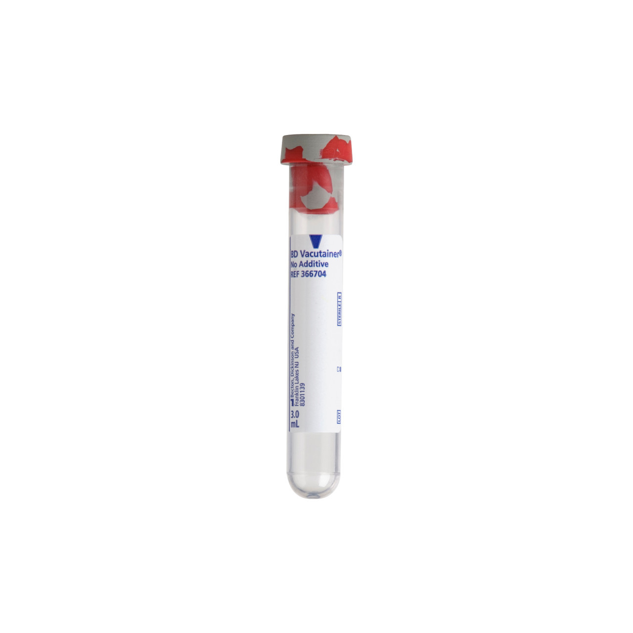 Plastic Tube, Serum, BD Vacutainer® Plus, 13mm x 75mm x 3.0mL, Red/ Gray Conventional Closure, Paper Label, No Additive, 100/bx, 10 bx/cs (Temp Sensitive; Non-Returnable) (Continental US Only) - Red
