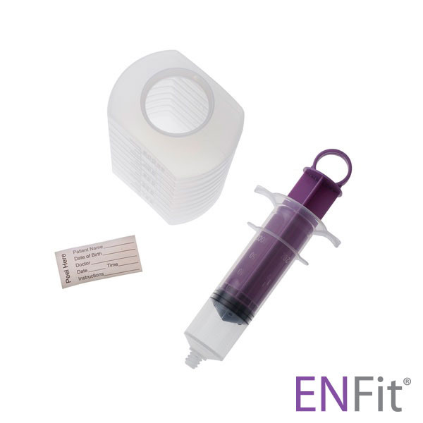 AMSINO AMSURE® ENTERAL FEEDING IRRIGATION KITS Enteral Feeding Irrigation Kit, Includes: 500cc Graduated Container, 60cc Thumb Control Ring Piston Syringe with ENFit Tip, Patient I.D. Label, Resealable Pole Bag, 30/cs (40 cs/plt)