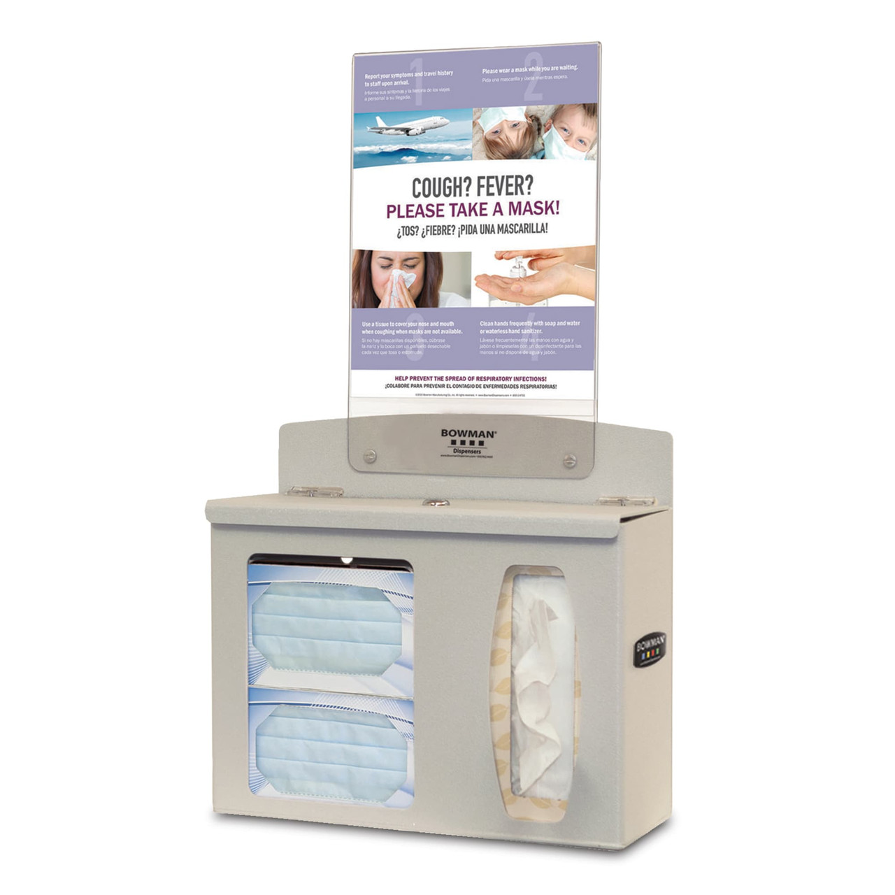 MARKETLAB BOWMAN COVER YOUR COUGH COMPLIANCE KIT - Cover Your Cough Compliance Kit, Includes: (1) BOWMAN® Respiratory Hygiene Station (RS002-0212) and (1) BOWMAN® Sign Holder - Vertical (MP-070) (Made in the USA)