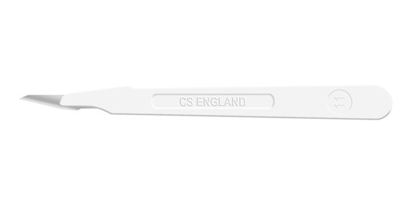 CINCINNATI STAINLESS STEEL SCALPEL Scalpel, Stainless Steel, Size 11, White Handle, Disposable, Sterile, 10/bx
