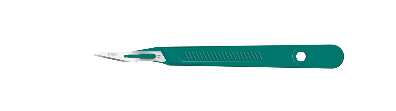 CINCINNATI LANCE™ SCALPELS & HANDLES Scalpel, Stainless Steel, Size 11, Green Handle, Disposable, Sterile, 10/bx