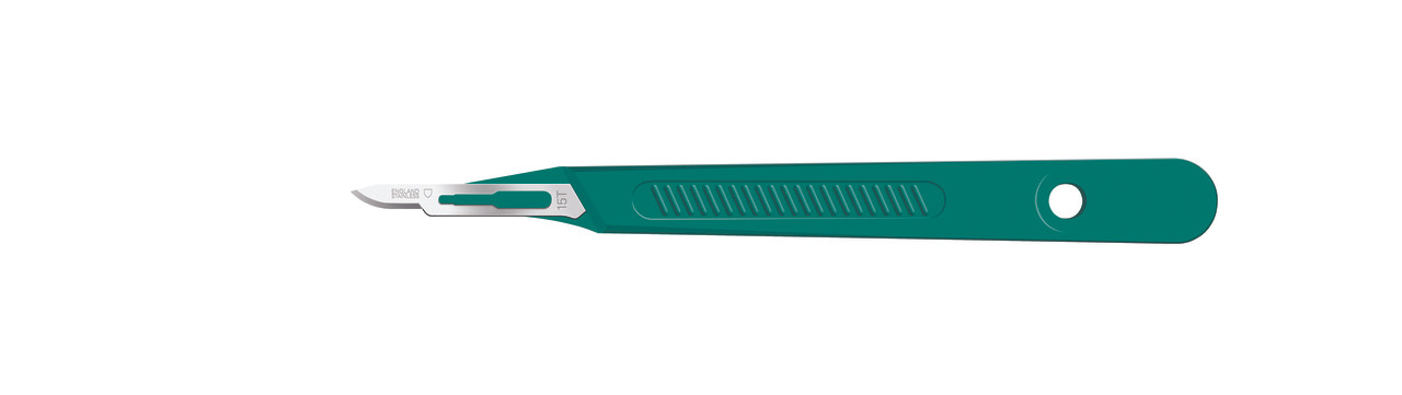 CINCINNATI LANCE™ SCALPELS & HANDLES Scalpel, Stainless Steel, Size 15, Green Handle, Disposable, Non-Sterile, 100/pk