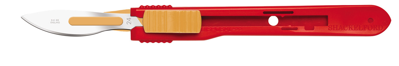 CINCINNATI SAFETY SCALPELS Safety Scalpels, Swann Morton, Stainless Steel, Red Handle, Size 24, Disposable, Non-Sterile, 500/bx