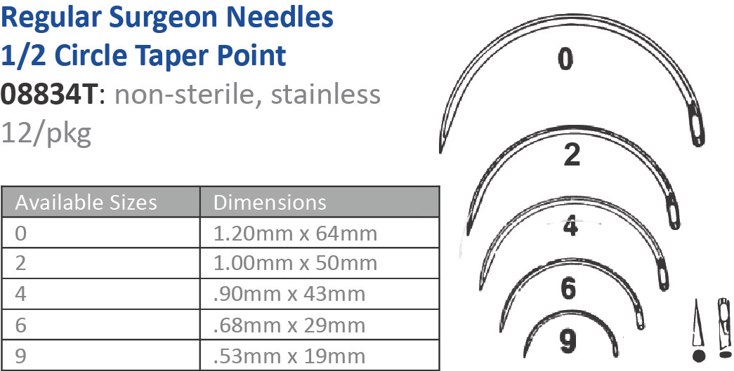 CINCINNATI SUTURE NEEDLES - NON-STERILE Suture Needle, Size 2, Regular Surgeons, ½ Circle Taper Point, 12/pk (Vendor MOQ 10 DZ) ()<img align="middle" src="/images/MOQ.png" border="0" title="MOQ"/
