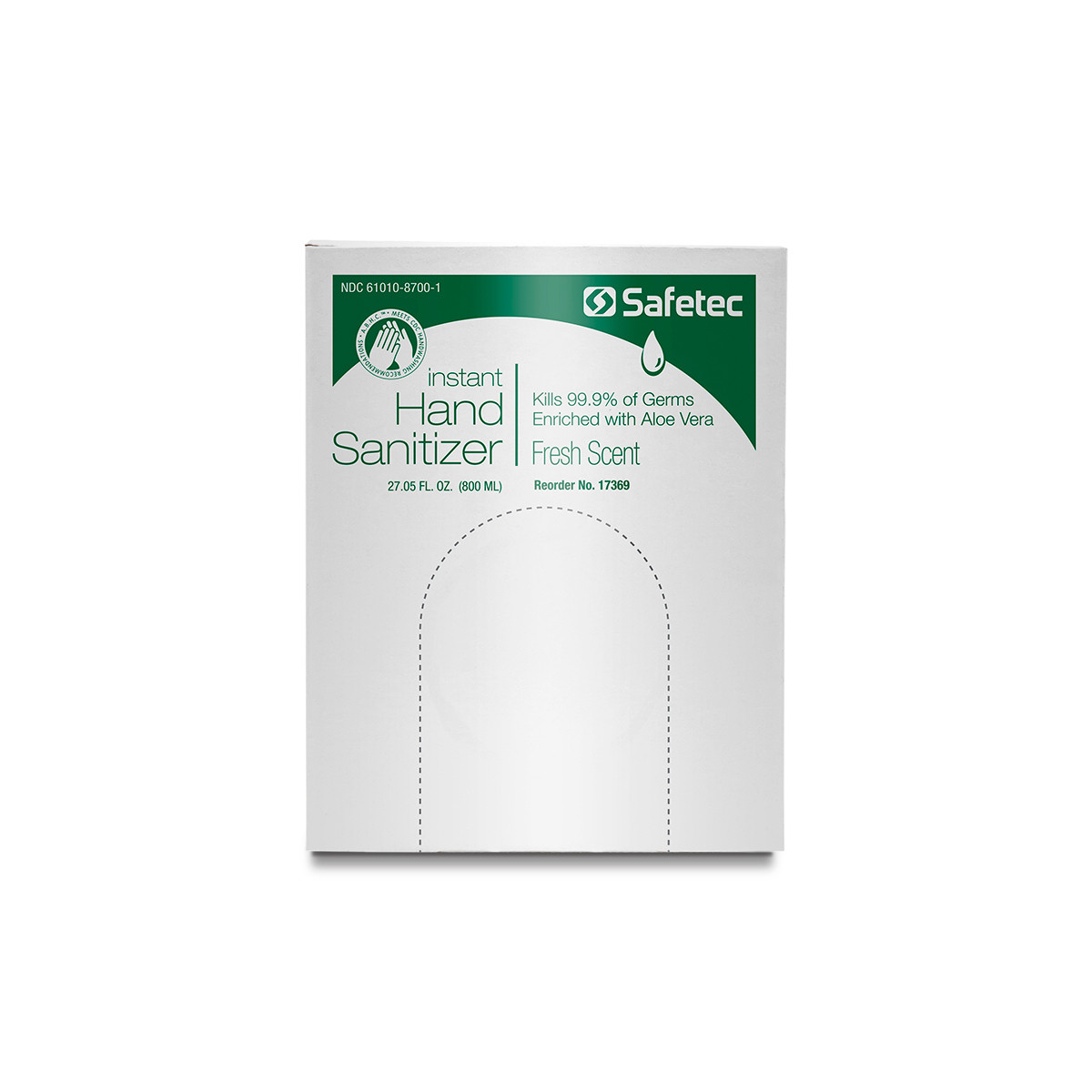SAFETEC MANUAL & AUTOMATIC HAND SANITIZER DISPENSERS Automatic Dispenser Refill, Bag-in-Box, 800mL, Fresh Scent, 12/cs (HAZMAT Fees Apply, cannot ship via Air or to AK, GU, HI, MP, PR, VI) (Not Available for Sale into Canada)