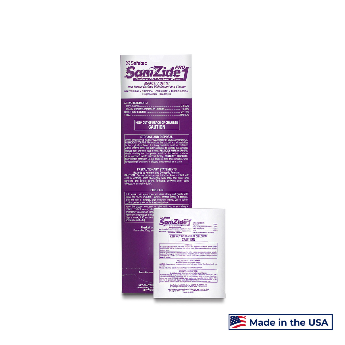 SAFETEC SANIZIDE PRO 1® SURFACE DISINFECTANT SaniZide Pro 1, Wipes, 50/bx, 6 bx/cs (HAZMAT Fees Apply, cannot ship via Air or to AK, GU, HI, MP, PR, VI) (Not Available for Sale into Canada)