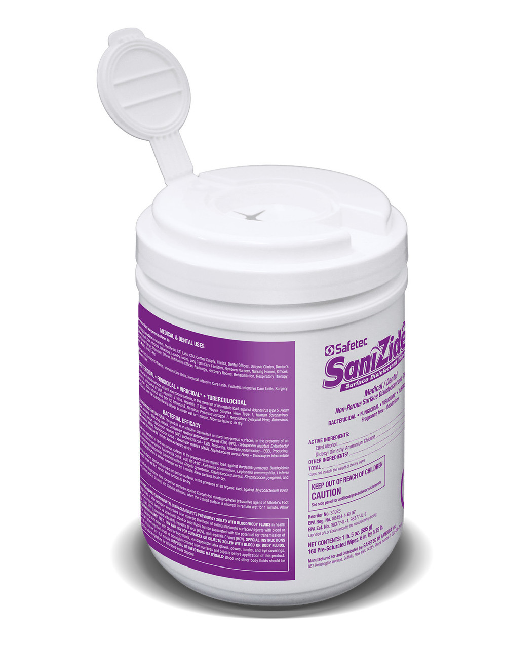 SAFETEC SANIZIDE PRO 1® SURFACE DISINFECTANT SaniZide Pro 1, Wipes, 160/canister, 12 canister/cs (HAZMAT Fees Apply, cannot ship via Air or to AK, GU, HI, MP, PR, VI) (Not Available for Sale into Canada)