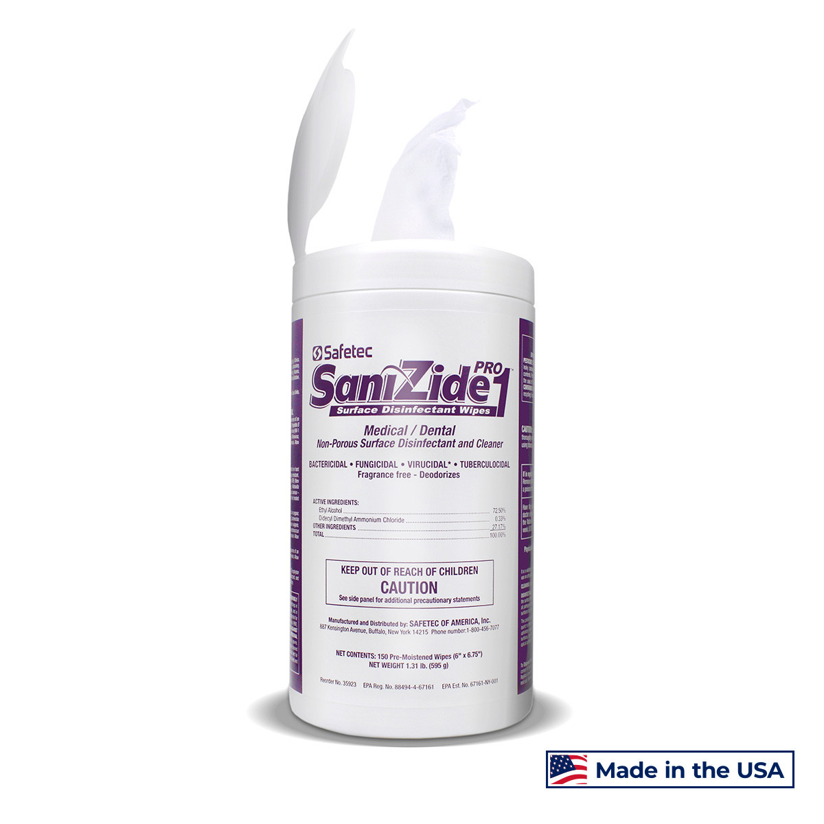 SAFETEC SANIZIDE PRO 1® SURFACE DISINFECTANT SaniZide Pro 1, Wipes, 160/canister, 12 canister/cs (HAZMAT Fees Apply, cannot ship via Air or to AK, GU, HI, MP, PR, VI) (Not Available for Sale into Canada)