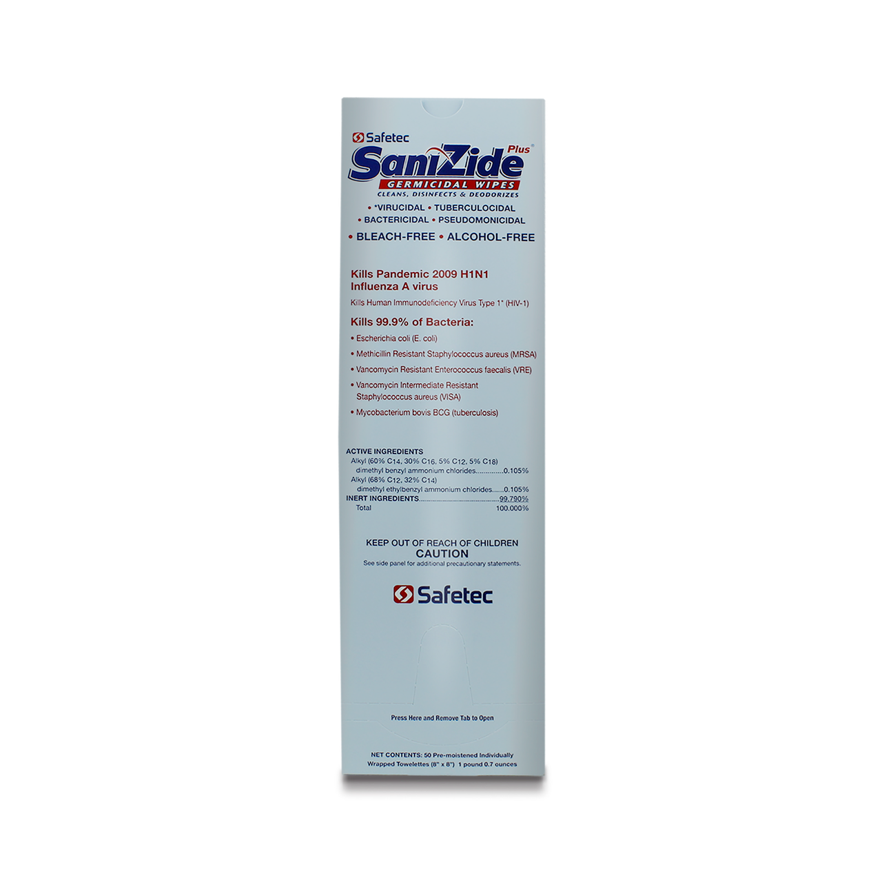 SAFETEC SANIZIDE PLUS® GERMICIDAL WIPES SaniZide Plus, Wipes, 50/bx, 6 bx/cs (Not Available for Sale into Canada)