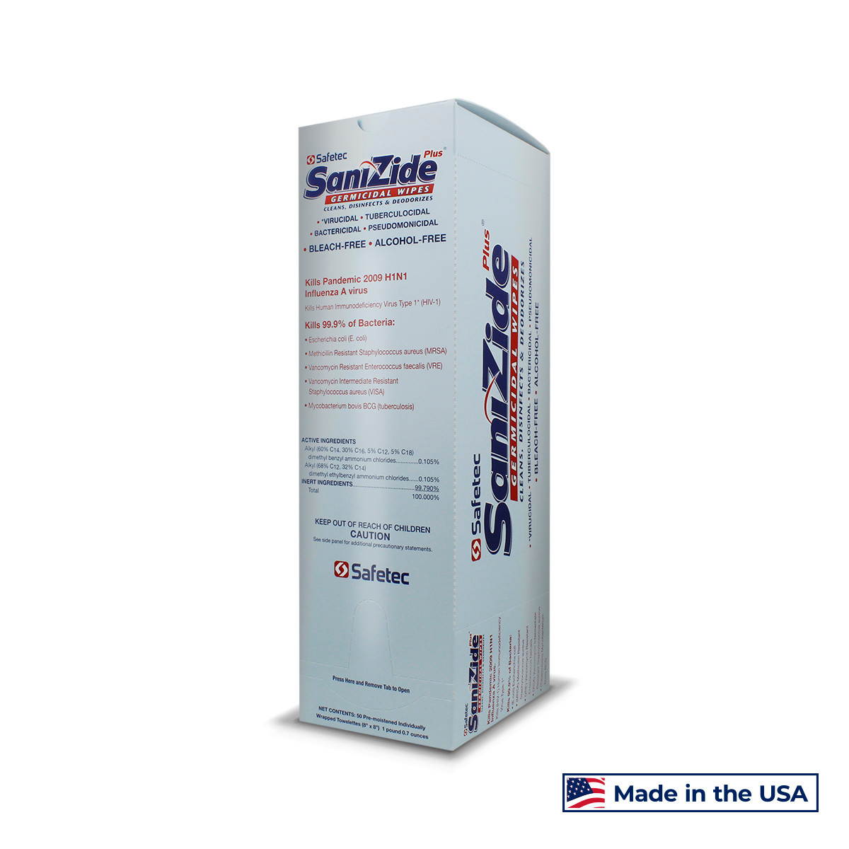 SAFETEC SANIZIDE PLUS® GERMICIDAL WIPES SaniZide Plus, Wipes, 50/bx, 6 bx/cs (Not Available for Sale into Canada)