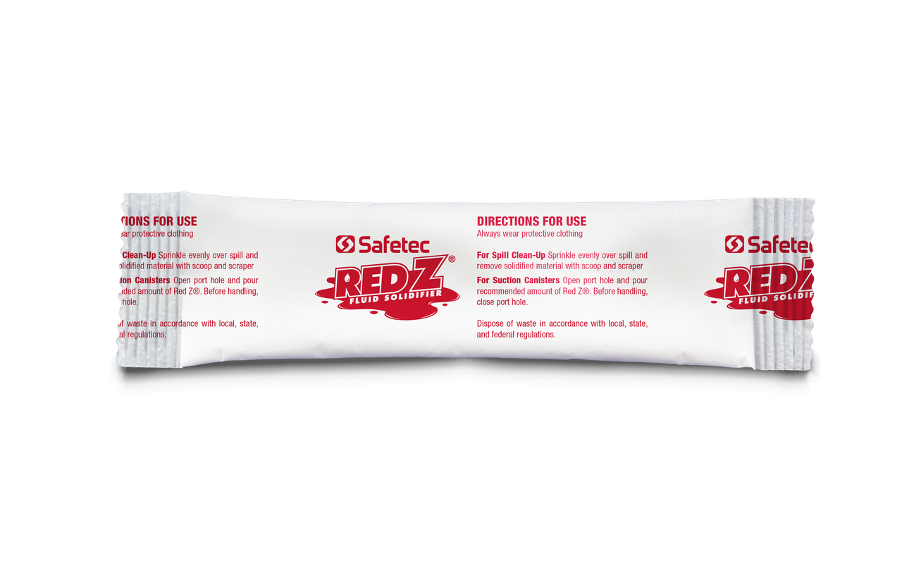 SAFETEC RED Z® SPILL CONTROL SOLIDIFIER Red Z, Single-Use Pouch, 21g, 48/bg, 4 bg/cs (Available to Continental US & Canada dealers only)