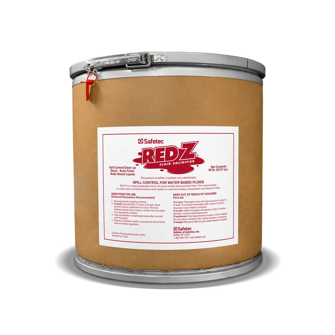 SAFETEC RED Z® SPILL CONTROL SOLIDIFIER Red Z Bulk, 50 lbs Drum (Available to Continental US & Canada dealers only)