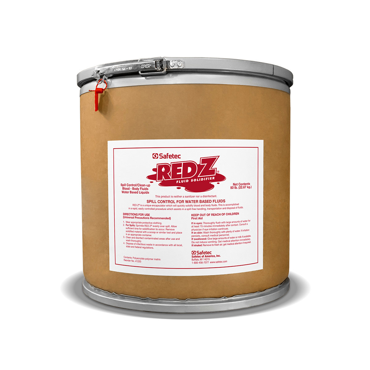 SAFETEC RED Z® SPILL CONTROL SOLIDIFIER Red Z Bulk, 50 lbs Drum (Available to Continental US & Canada dealers only)
