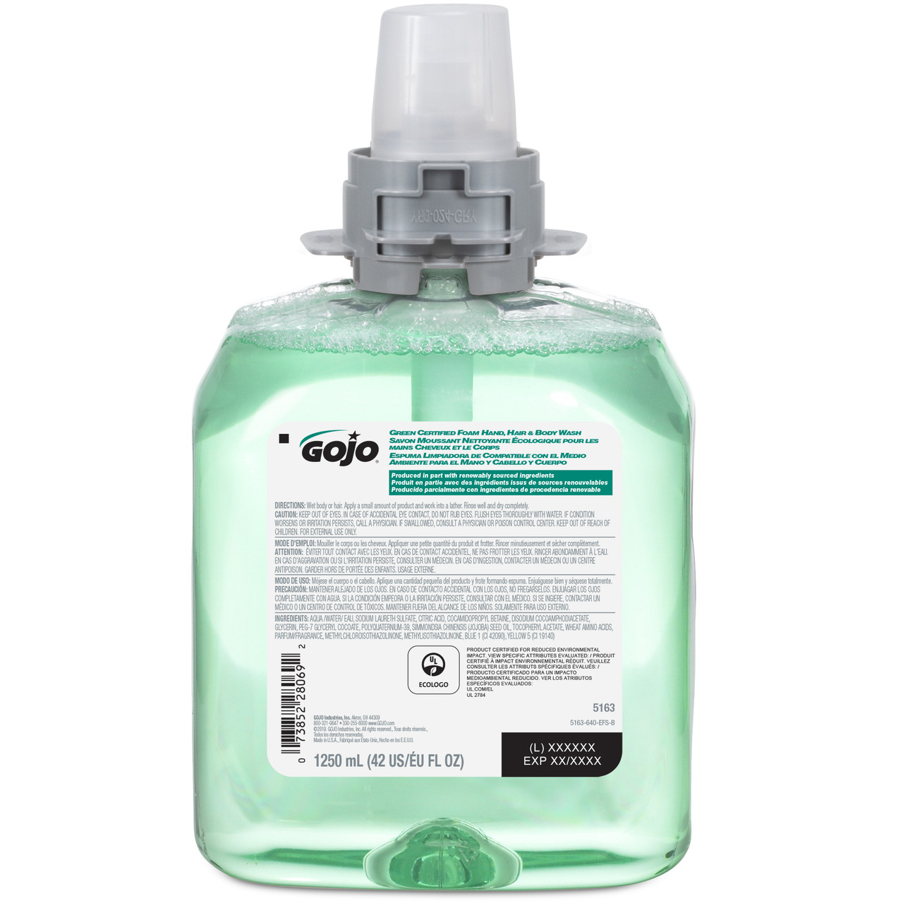 GOJO 1250 ML FOAMING PRODUCTS Green Certified Foam Hand, Hair & Body Wash, Green, FMX-12™, 1250mL, 4/cs