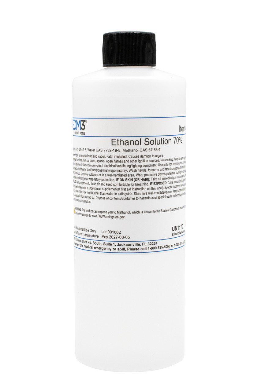 EDM3 STAINS AND REAGENTS Ethanol Solution, 70%, 16 oz (Item is Non-Returnable) (US Only) (HAZMAT Fees Apply, cannot ship via Air or to AK, GU, HI, MP, PR, VI)