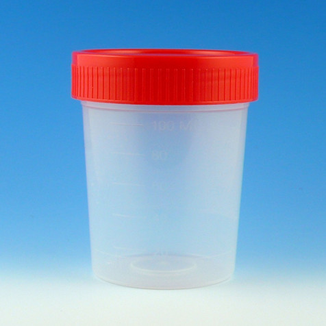 GLOBE SCIENTIFIC URINE COLLECTION CONTAINERS Urine Collection Container, 100 mL, PP, Red Screw Cap, Non-sterile, 500/cs
