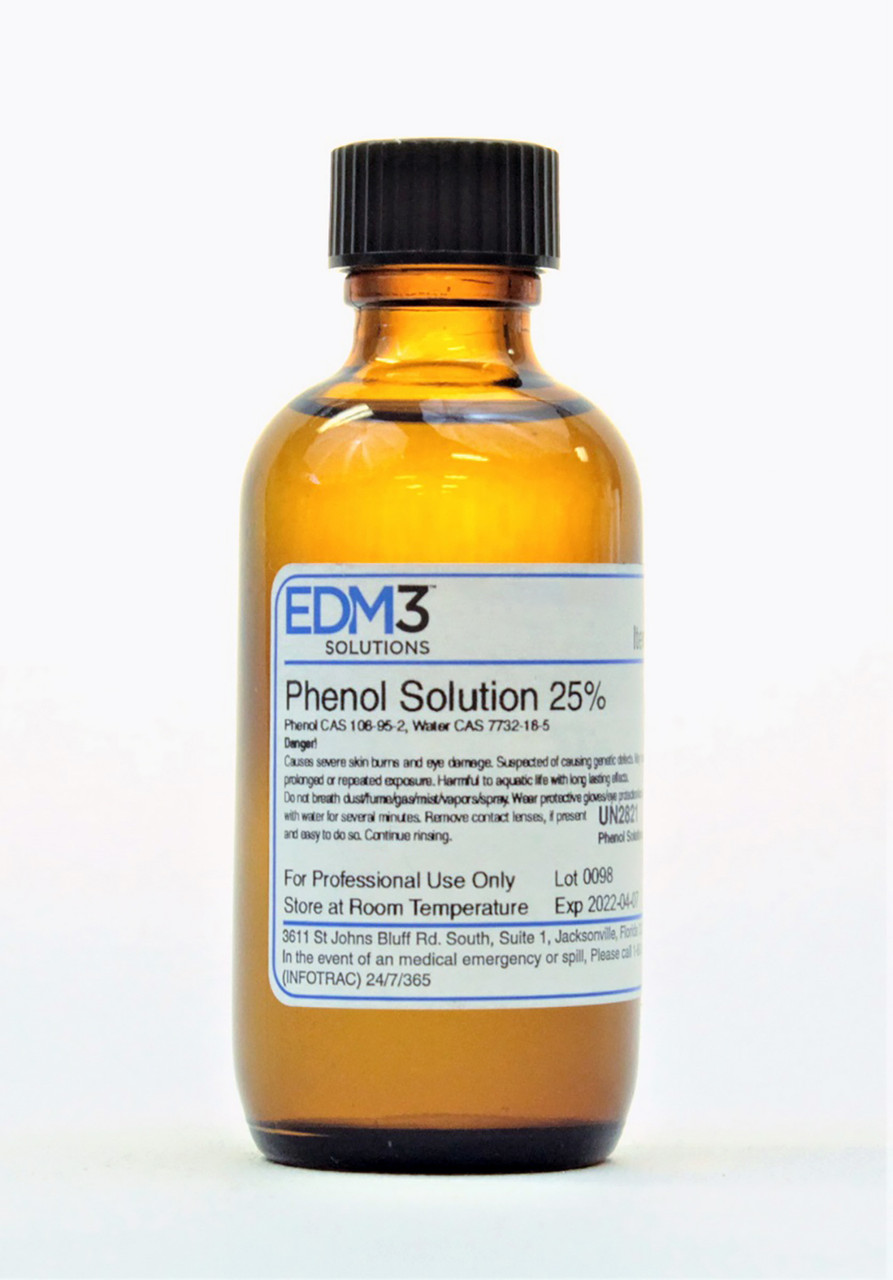 EDM3 STAINS AND REAGENTS Phenol, 25%, 2 oz (Item is Non-Returnable) (US Only) (HAZMAT Fees Apply, cannot ship via Air or to AK, GU, HI, MP, PR, VI)