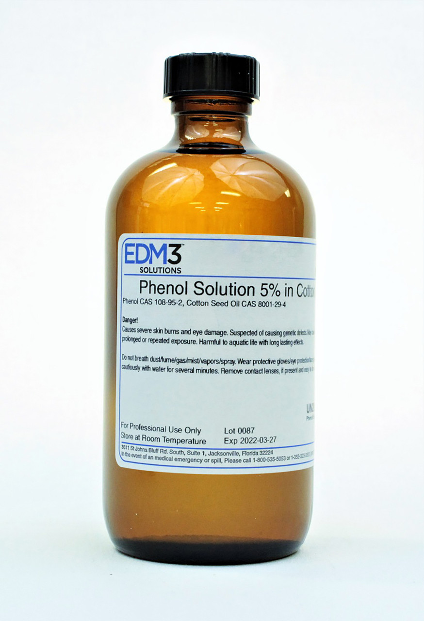 EDM3 STAINS AND REAGENTS Phenol, 5%, in Cottenseed Oil, 8 oz (Item is Non-Returnable) (US Only) (HAZMAT Fees Apply, cannot ship via Air or to AK, GU, HI, MP, PR, VI)