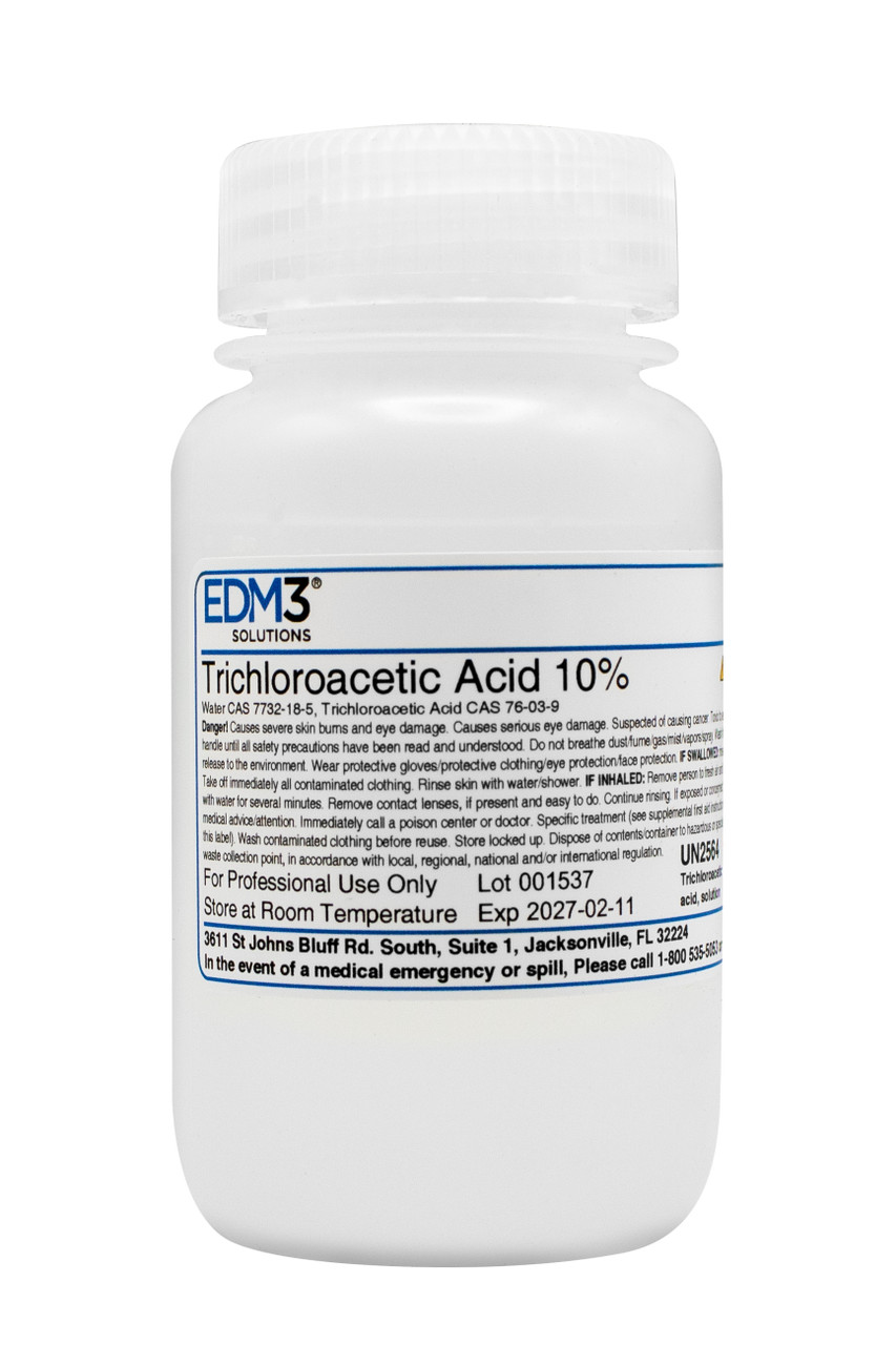 EDM3 STAINS AND REAGENTS Trichloroacetic Acid, 10%, 4 oz (Item is Non-Returnable) (US Only) (HAZMAT Fees Apply, cannot ship via Air or to AK, GU, HI, MP, PR, VI)