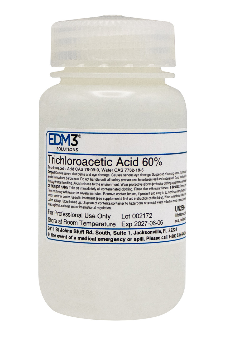 EDM3 STAINS AND REAGENTS Trichloroacetic Acid, 60%, 4 oz (Item is Non-Returnable) (US Only) (HAZMAT Fees Apply, cannot ship via Air or to AK, GU, HI, MP, PR, VI)