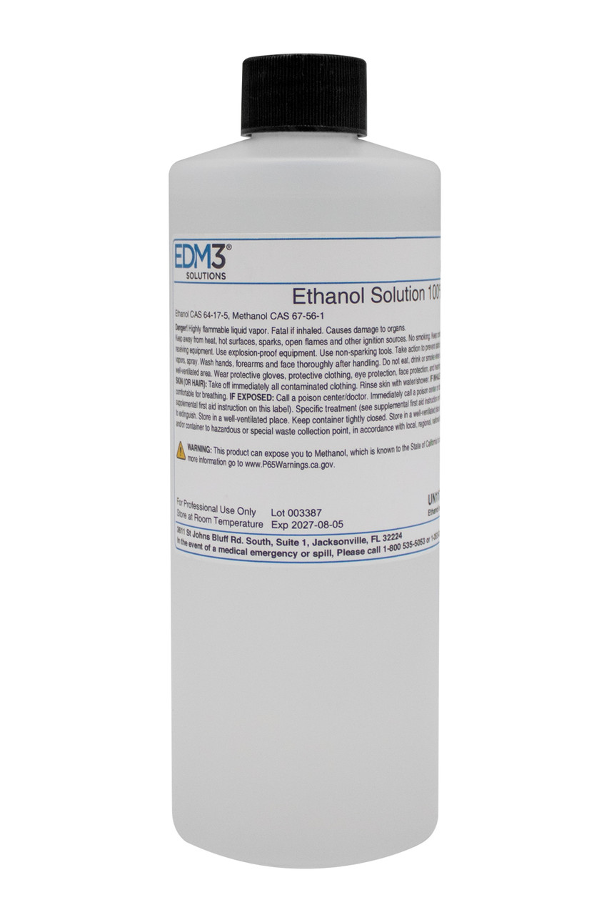 EDM3 STAINS AND REAGENTS Ethanol Solution, 100%, 16 oz (Item is Non-Returnable) (US Only) (HAZMAT Fees Apply, cannot ship via Air or to AK, GU, HI, MP, PR, VI)