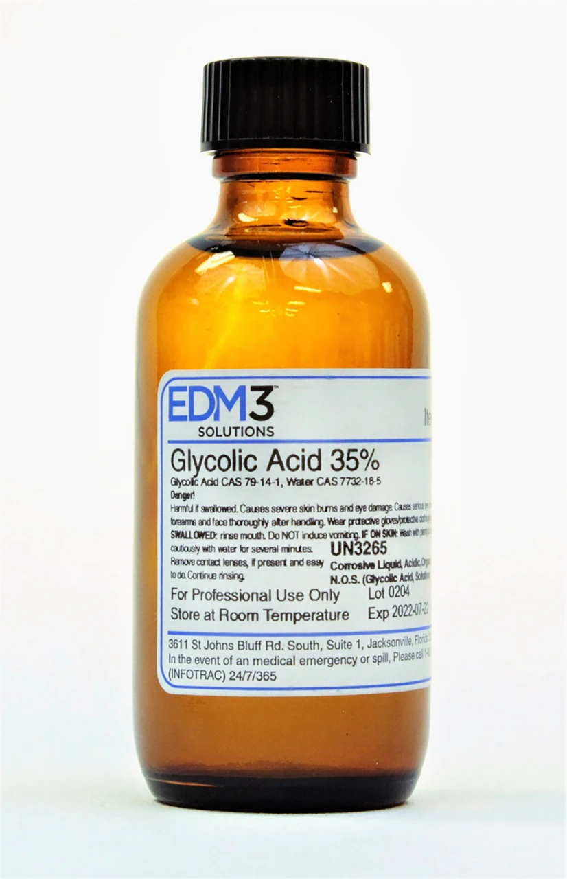 EDM3 STAINS AND REAGENTS Glycolic Acid, 35%, 2 oz (Item is Non-Returnable) (US Only) (HAZMAT Fees Apply, cannot ship via Air or to AK, GU, HI, MP, PR, VI)
